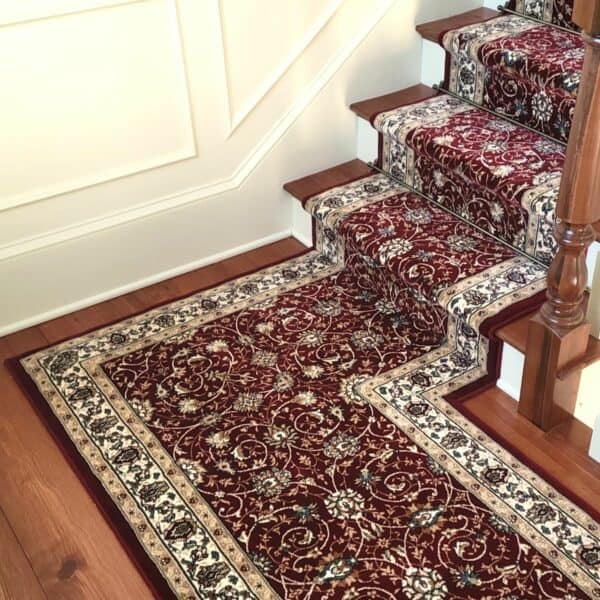 Custom landing Stair Runner installation Ancient Garden 57120 red 31" wide
