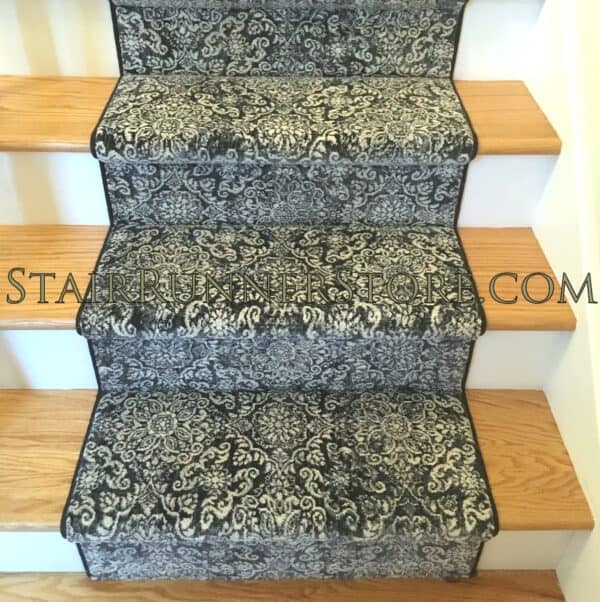 Ancient Garden Stair Runner straight staricase installation 57162 SteelBlue 26" wide