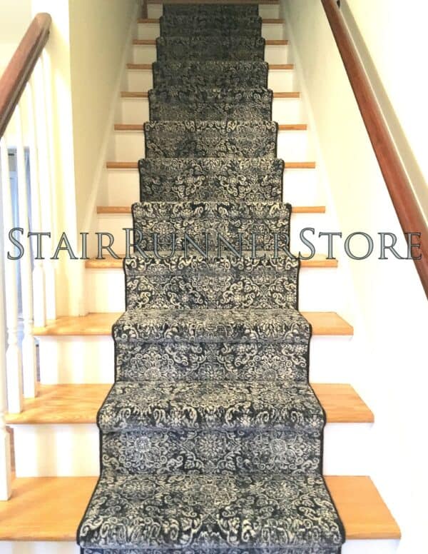 straight staricase installation Ancient Garden Stair Runner 57162 SteelBlue 26" wide