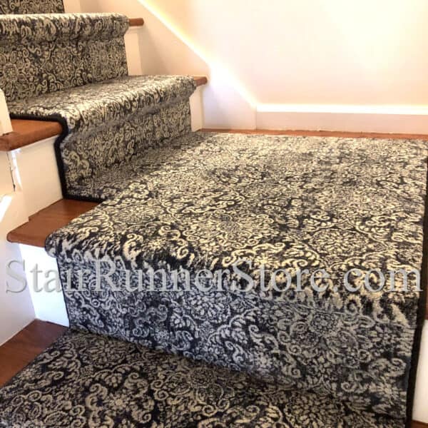 Custom Staircase Landing Ancient Garden Stair Runner 57162 SteelBlue 26 inch wide