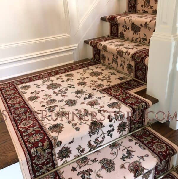 26 Inch Brilliant Stair Runner 7226 IvoryRed custom landing installation