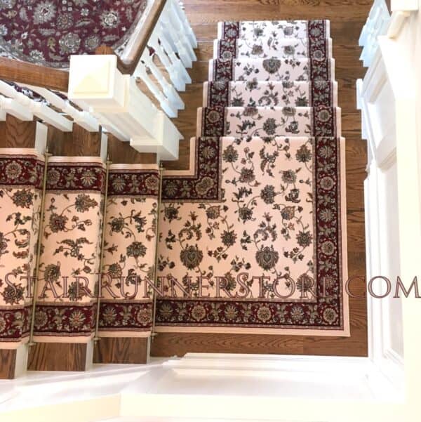 Brilliant Stair Runner 7226 IvoryRed custom landing installation 26 inch