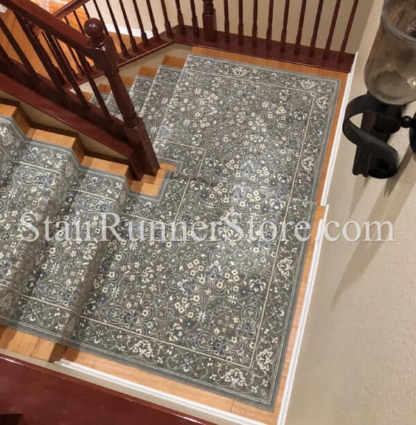 Glamour Kashan Stair Runner Custom Landing Fabrication and Installation