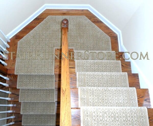 Nourison Chateau Riems Beige Stair Runner custom landing installation