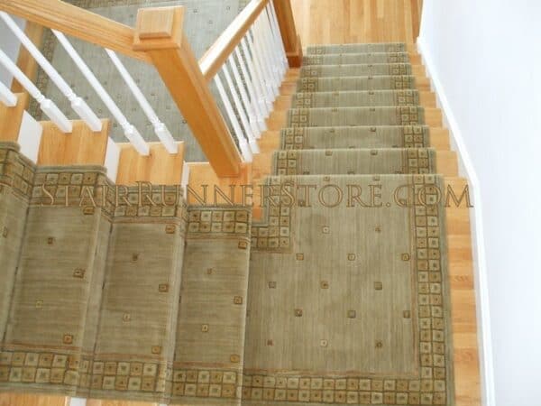 30 inch Nourison Squares Stair Runner Sage custom landing installation