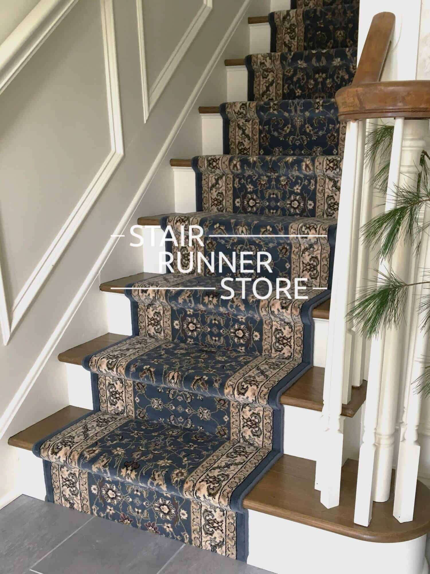 Brilliant Herati Navy Stair Runner 72240-520- 26 inch Sold By the Foot