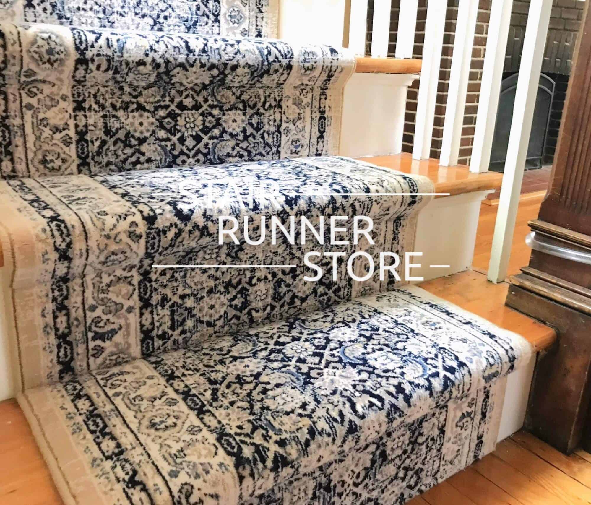 Brilliant Herati Navy Stair Runner 72240-520- 26 inch Sold By the Foot